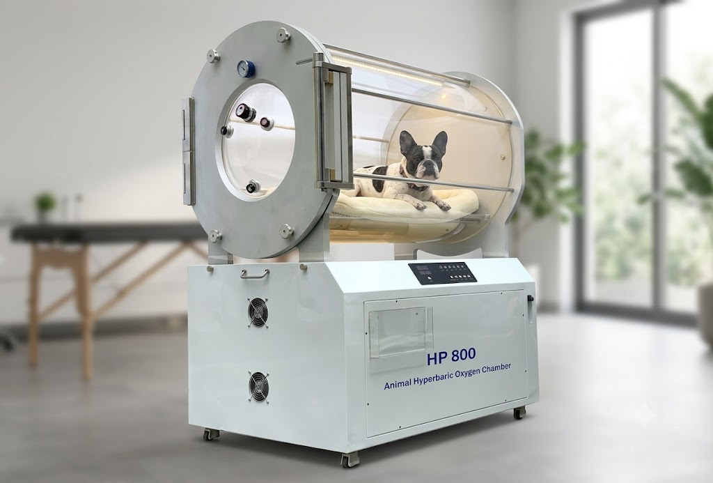 Dog in a veterinary hyperbaric chamber